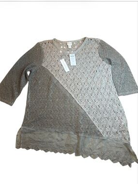 Chico's Nora Sweater Top Texture Mix Pullover Asymmetrical Hem Size 3 (XL) NWT